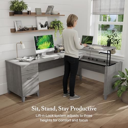 Bush Furniture Somerset 72W 3 Position Sit to Stand Adjustable Standing L Shaped Desk in Platinum Gray, Ergonomic Corner Computer Office Table - Thumbnail 6