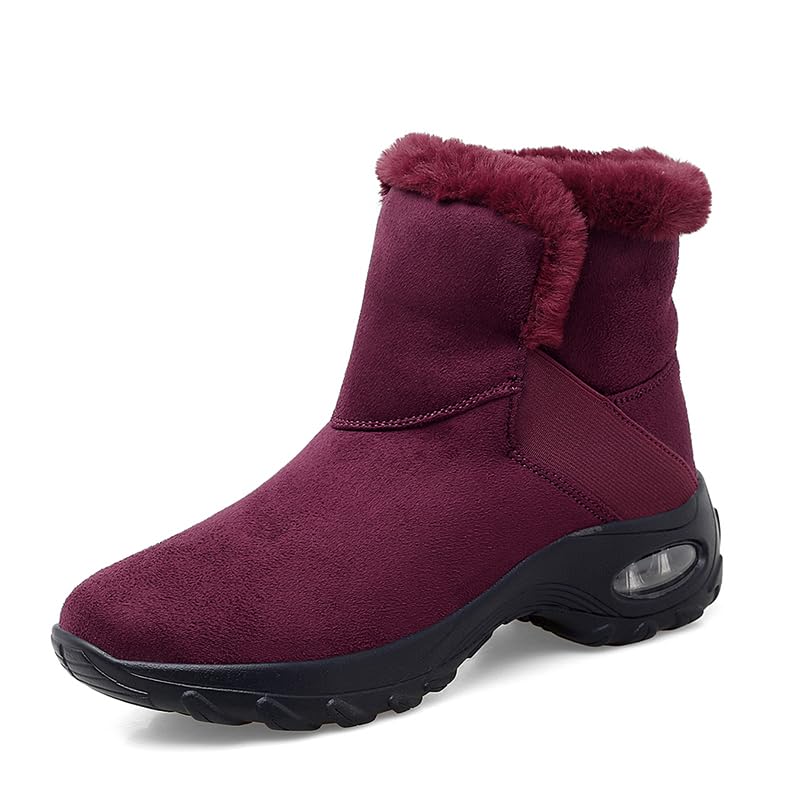 Womens Warm Fur Lined Winter Snow Boots with Air Cushion for Shock Absorption and Anti-slip Leopard Print Ankle