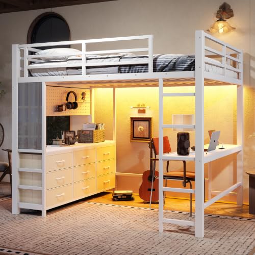 Image of Bellemave Full Size Loft Bed Frame with Desk and Storage Drawers,White
