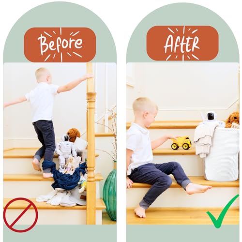 Treppenkorb für Teppich- und Holztreppen – Geschenk zum ersten Muttertag, Baumwollseil-Treppe mit Griffen, Aufbewahrungstreppen für Wäsche, Spielzeug, Kinderzimmer – Cremeweiß 40 cm L x 20 cm B x 40