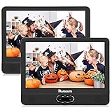 NAVISKAUTO 12' Portable Dual Screen DVD Player for Car with Built-in Rechargeable Battery and Last Memory, Supports USB/SD Card Playback
