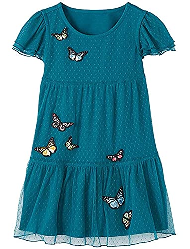 Toddler Girl Tulle Dress Summer Short Sleeve Casual Cotton Green Butterfly Party Dress 2T3