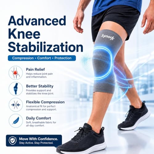 Image of Knee Cap Support Free Size Grey - Elastic Compression Knee Sleeve Knitted Knee Brace Flexible Knee Support for Men & Women