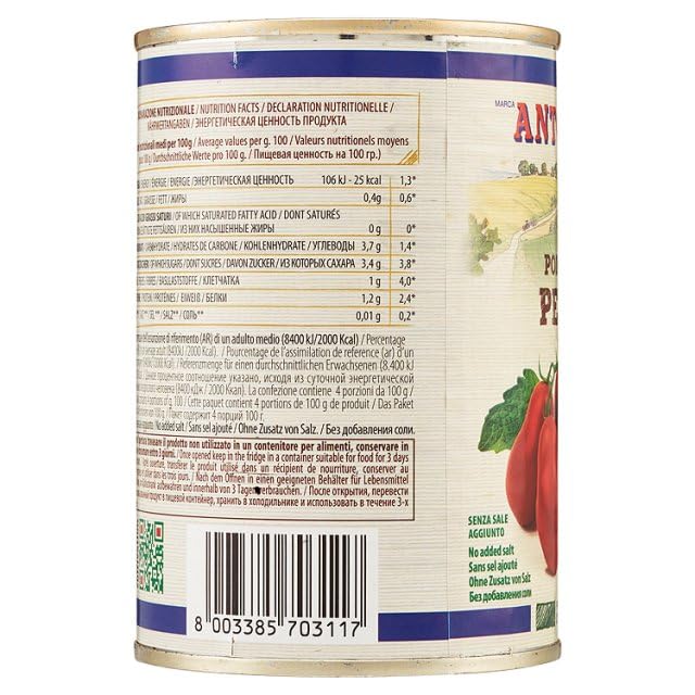 Antonella Pomodori Pelati, Pomodori Pelati Italiani in Scatola, 400g, Confezione da 24 Barattoli, Totale 9,6 kg