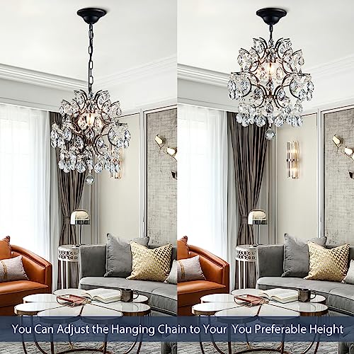 Bestier Black Modern Pendant Chandelier Crystal Raindrop Lighting Ceiling Light Fixture Lamp for Dining Room Bathroom Bedroom Livingroom entryway 1 E26 Bulbs Required D13 in x H16 in - Thumbnail 7