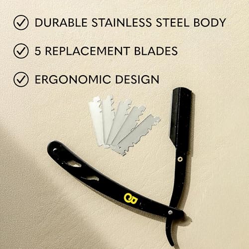 The Beard Club Straight Razor for Men - Navajas Para Barbero - Barber Straight Edge Razor Kit - Single Derby Blade Cutthroat With 5 Replaceable Stainless Steel Blades - Black - image 9