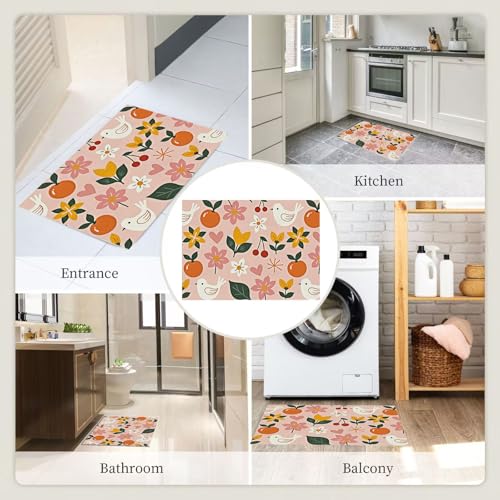 Grand tapis feuilles vertes lavable au fini floral rose raffiné - 8