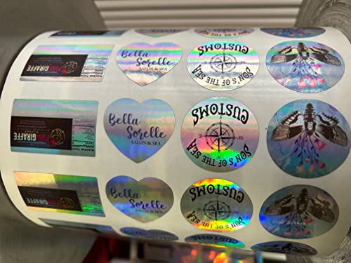 100-500 Roll Packed Custom Your Own Adhesive Holographic Stickers Personalized Rainbow Holo Labels Waterproof Barcode Decals Any Shape and Size Text Image