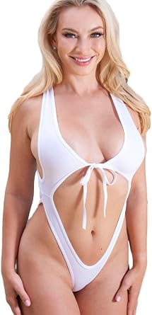 Sexy One Piece Monokini Thong Swimsuit Solid White
