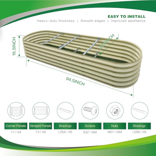 Gardmax Galvanized Raised Garden Bed, Lightweight Planter Boxes Outdoor with Easy Assembly, Large Garden Bed for Vegetables, Fruits, Flower Milk White 8x2x1.5 FT — view 3