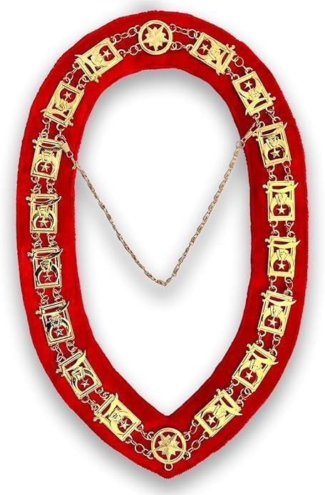 Masonic Regalia Gold Plated Shriner Chain Collar with RED VELVET BACKING, Shriner Golden Chain Collar, Shriner Regalia