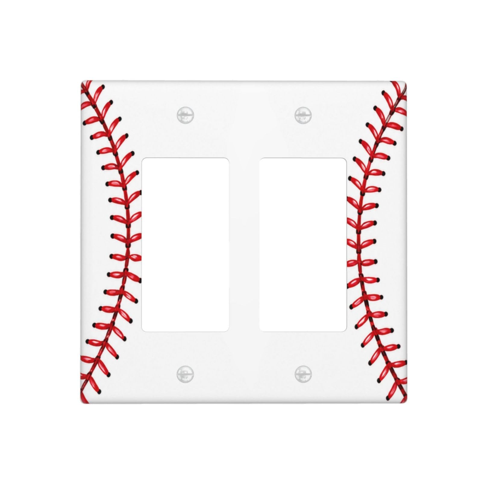 Xuejiaku Decorative Outlet Covers Baseball Stitches 2 Gang Light Switch Cover Plate Double Rocker Wall Plate Minimalist Red Baseball Print Gfci Switchplate Faceplate for Boys Room Sports Decor