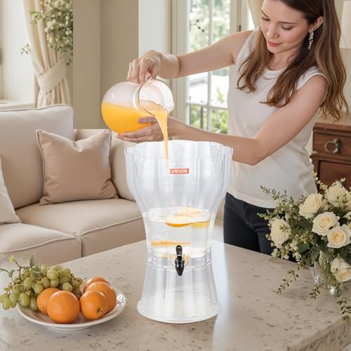 VEVOR Getränkespender (13 L) für Partys, Saftspender aus Kunststoff mit tropfsicherem Zapfhahn Wasserspender für Restaurants Hotels Partys, Limonade Eistee selbstgemachte Getränke Spender