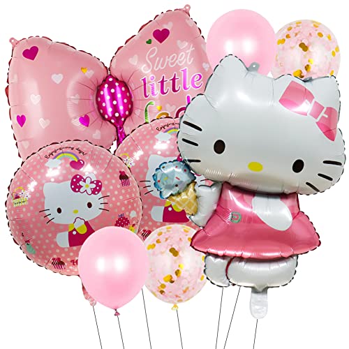Hello Kitty Ballons Décorations de Fête Fournitures de Fête Anniversaire 10Pcs Ballon D'anniversaire Décoration Ensemble pour Fêtes, Anniversaire, Cérémonie de Mariage, Party, D'anniversaire （B）