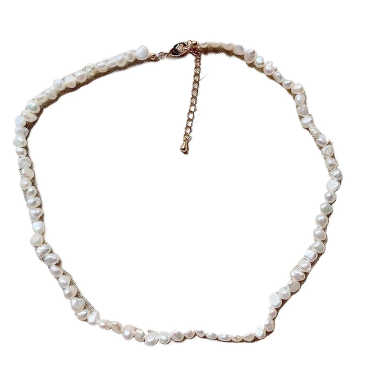 Collar corto de perlas barrocas con pepitas irregulares pequeñas de 4-5 mm, gargantilla de perlas de agua dulce naturales reales ，Collares