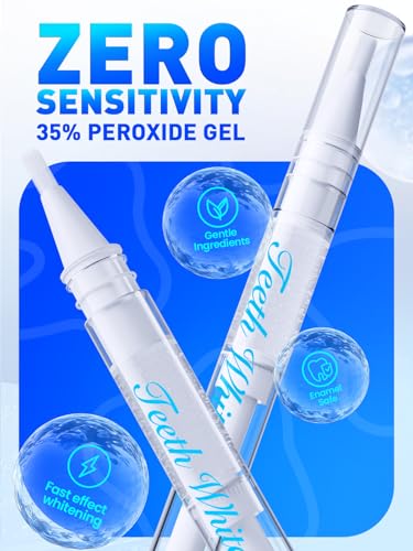 Teeth Whitening Kit with LED Light: 3 Whitening Gel Pens with 35% Carbamide Peroxide - Remove Coffee Tea Stains - 32X Dual LED Light - Safe Enamel Care - Daily Routine - for Yellow Teeth Users