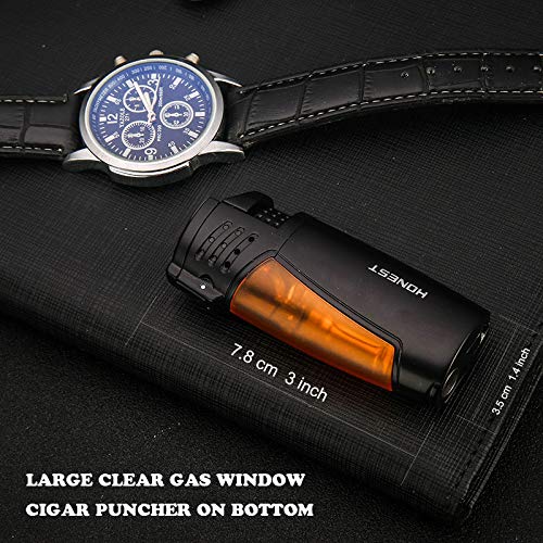 PROMISE by HONEST stormaansteker gasaansteker sigarenaansteker 3 jet flame gas hervulbaar met sigarenboor (Zwart) - Image 6