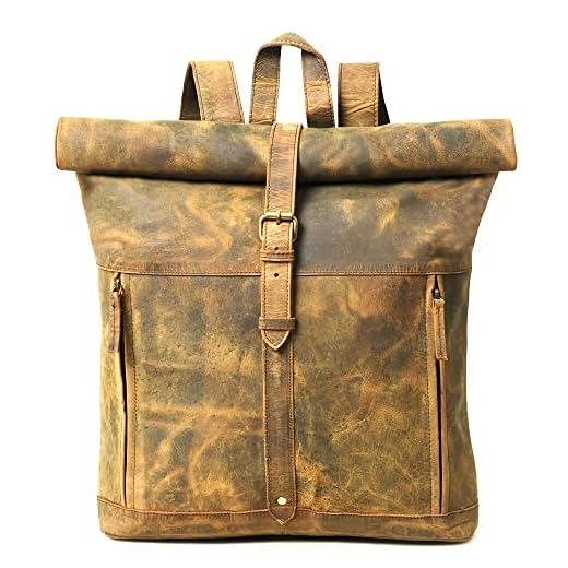 Genuine Buffalo Leather Roll-Top Backpack