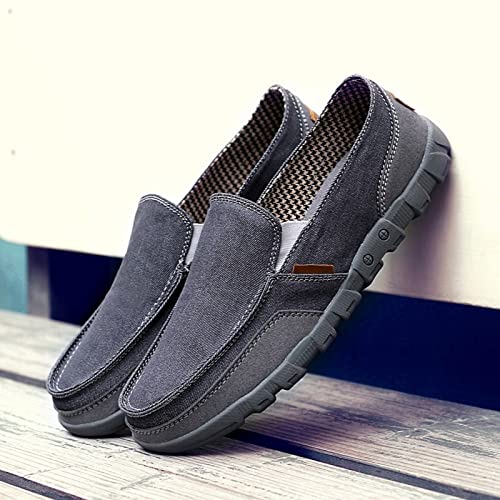 Men's Canvas Lightweight Casual Flat Loafers,Slip On Fashion Comfortable Boat Shoes Outdoor Breathable Non-Slip Walking Shoes (Black,12) #TOP3