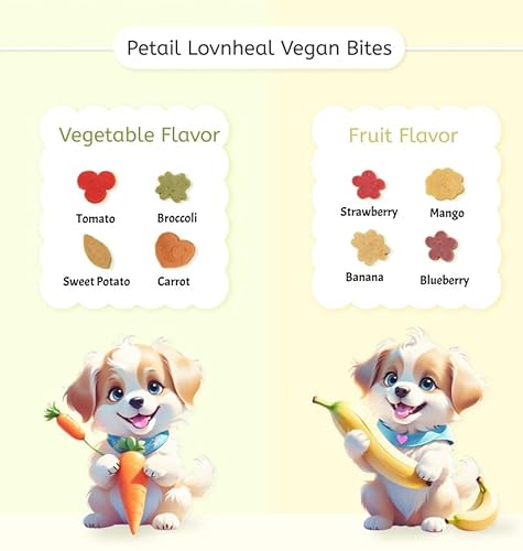 PETTAIL Lovnheal Vegan Bites Dog Treats – Natural Plant-Based Soft Chews with 8 Fruits & Vegetables, Healthy Handmade Snacks, 3.5 oz (One Size, Fruit Mix)