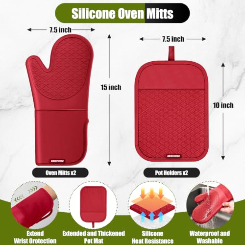Silicone Oven Mitts and Pot Holders with Kitchen Towels and Dishcloths Sets, Baking Gloves Hot Pads 500°F Heat Resistant with Non-Slip Grip Surface, Mitts Set Includes 4 Kitchen Towels/4 Dish Towels - image 2