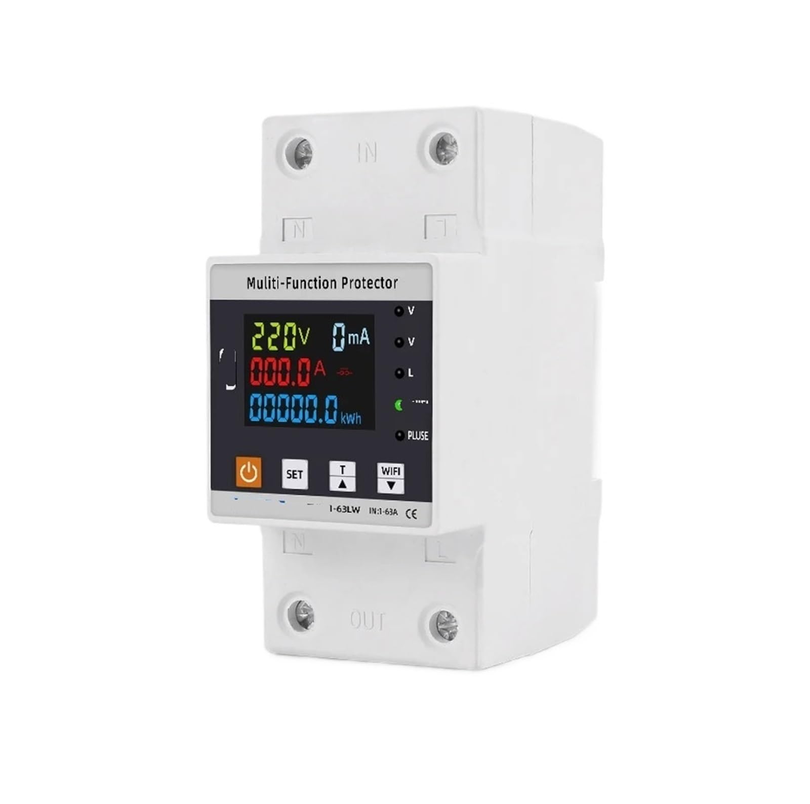 JNVFTCUX 63A Intelligent Ground Leakage Over-Voltage and Under-Voltage Protector Relay Circuit Breaker Timer Energy Power kWh Meter(80A)