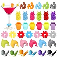 Glasmarker Silikon 36 Stück Wein Trinken Marker Glasmarkierer Bunte Glas Markierung Trinkgläser Wiederverwendbarer Glas Kennzeichnung Teebeutel Halter für Party Weinglas, Trinkglas (6 Formen)