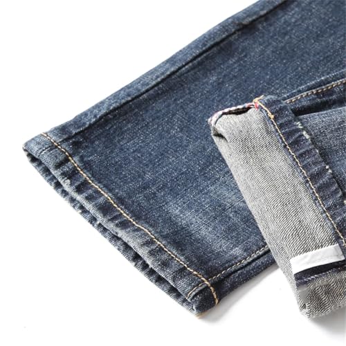 Men Spring Oversized Straight Retro Blue Printed Pockets Jeans4