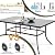 Patio Outdoor Table and Chairs Set with Umbrella Navy, Patio Dining Sets for 6, 7 Pieces Patio Table Set Clearance for Backyard Deck Porch Outside, Metal Table with Hole & Cushioned Rattan Chairs