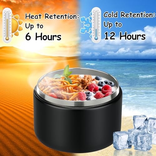 12oz Insulated Vacuum Food Jar with Buckle Lid Wide Mouth Soup Thermo for Hot Food Kids Leakproof Stainless Steel Lunch Container- Black- 1Pack