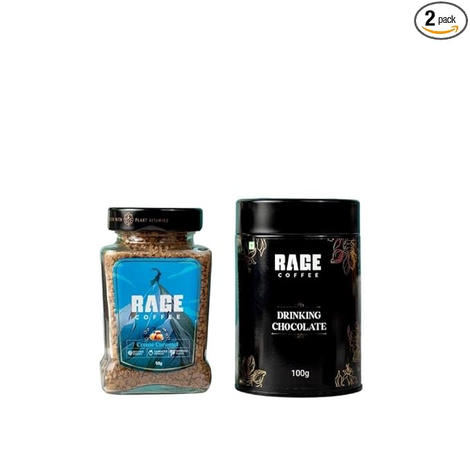 Rage Coffee Combo – Instant Coffee And Drinking Chocolate Powder Mix | 50 gms & 100 gms | Crème Caramel Flavoured Coffee | Made In India at Rs. 199