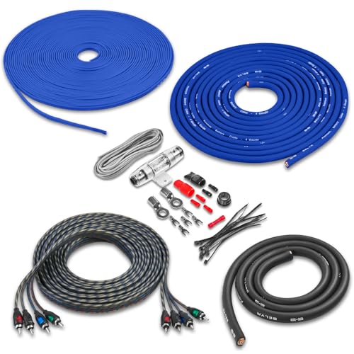 Image of Belva True 4 Gauge AWG Premium CCA Complete Amplifier Wiring Kit with OFC 4-Channel RCA Cable - BAK44BL Blue