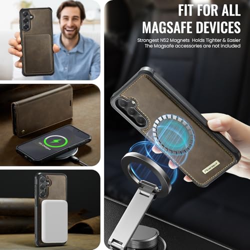 PlusnapX Wallet Case for Samsung Galaxy S24 Compatible with Magsafe, 2-in-1 PU Leather Flip RFID Blocking Card Holder Stand Shockproof Magnetic Detachable Cover for Galaxy S24 Case 6.2", Brown by PlusnapX - Used condition - Image 3