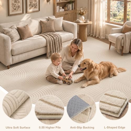 Flomal 8x10 Washable Area Rug, Neutral Cream Beige #TOP27