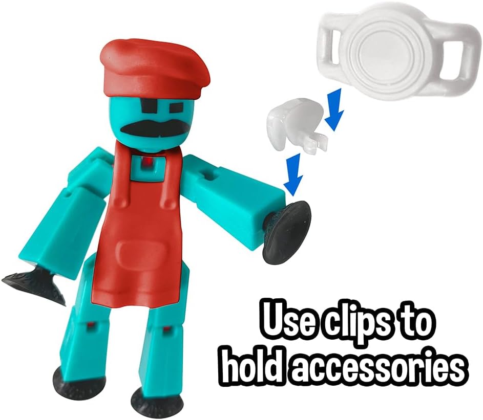 Zing Stikbot Chef and Lifestyle Dual Action Pack - Includes 2 Stikbots and Lots of Cool Accessories in Eco Friendly Packaging (Pack B - Blue & Yellow)