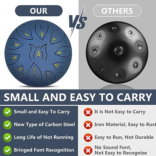 Purpledi Tongue Drum 11 Noten 6 Zoll, Zungentrommel Scheibentrommel, Steel Pan Töne Schlaginstrument Hand Pan Drum Percussion Instrument mit Schlägeln,Fingerpick,Musikbuch und Bag (A)