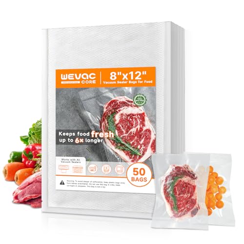 Wevac Vacuum Sealer Bags – 50 Count (8″×12″), Heavy-Duty BPA-Free Food Storage Bags,...
