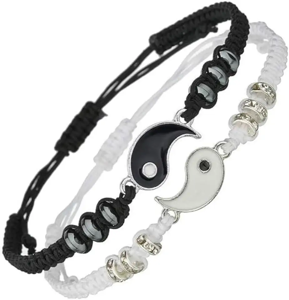Conjunto De Pulseiras Feminina Yin Yang Casal Metades Dupla Presente Amizade Conexão Distância