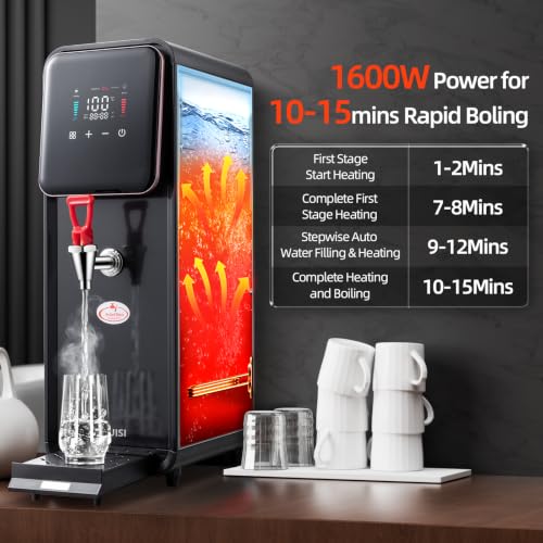 Image of Hot Water Dispenser, 1600W Commercial Hot Water Boiler with Dual Water Inlet Options (Water Pump and Water Source Connection), 50L(13Gal) /H Large Hot Beverage Dispenser, 12L