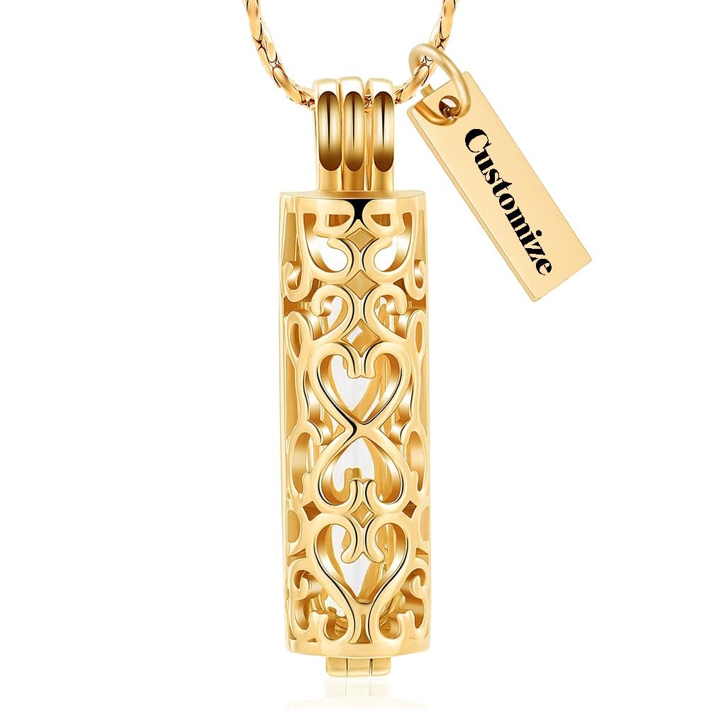 Cremation Jewelry Urn Necklace for Ashes Pendant with Hollow Glass Vial Cylinder Cremation Keepsake Memorial Lockets Ashes Holder for Women Men Pet
