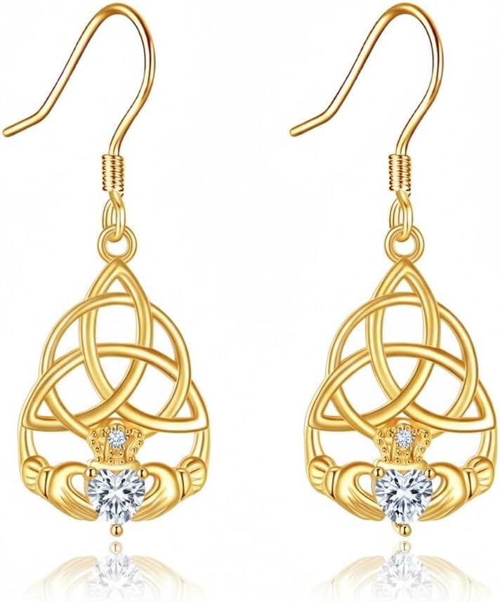 Claddagh Earrings for Women 925 Sterling Silver Celtic Knot Claddagh Dangle Earrings Irish Jewelry Gifts