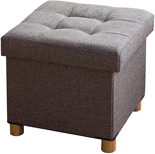 ISHEGREV Taburete con reposapiés Plegable con Forma de Cubo otomano, Cajas de Almacenamiento Plegables, baúl de Juguetes, Taburete Plegable con Patas de Madera y Tapa, Acolchado Suave, Gris