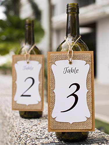 Summer-Ray Handmade Table Number White-Burlap-Kraft Triple Layer Wine Bottle Table Number Hang Tags For Rustic Weddings (Number 1 To 15) #TOP2