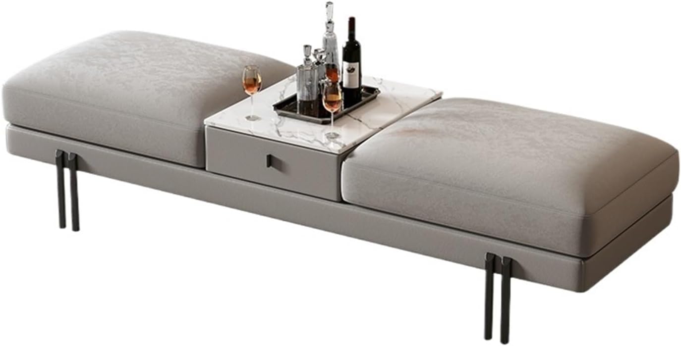 End Stool Bedroom End of Bed Storage Bench, Upholstered Velvet Metal Bench , Window Seat Fireplace Toy Storage Bench with Drawer for End of Bed Bedroom and Living Room Long Bench(Gris,200*45*45cm)