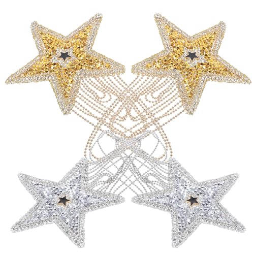 NIYANGLE 4 piezas Parches Termoadhesivos Forma de Estrella con Diseño Delicado para Decoración de Ropa Sombreros Bolsos y Chaquetas para Manualidades DIY