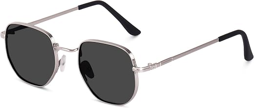 ARICKS Hexagonal Polarized Sunglasses Men Women Geometric Square Small Vintage Metal Frame Retro Shade Glasses, Silver