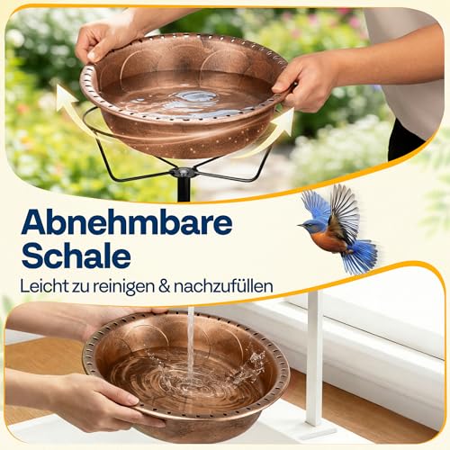 VIVOHOME Vogeltränke aus Polyresin mit Solarbrunnen,große Vogelfutterstation im Freien,35In Metall Vintage Freistehendes Vogelbad (Antike Bronze)