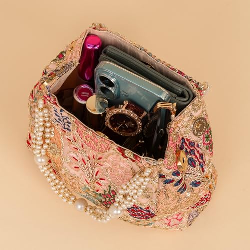 Image of Opulent Pearl Potli Bag, Bridal Wedding Handbag, Designer Beaded Clutch for Women, Festive Ethnic Purse