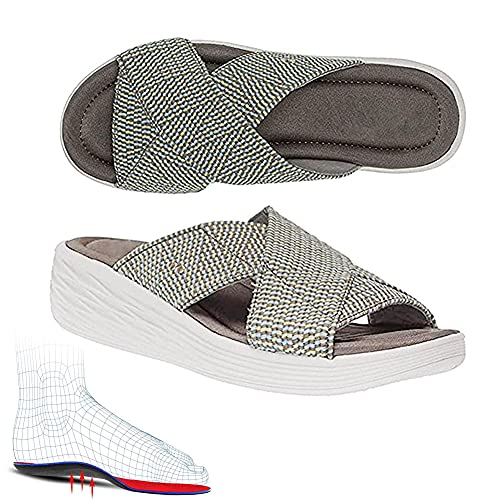 MZNTBW Elastische Sandalen mit Weicher Sohle für Frauen, Orthopedic Slippers, Stretch Cross Orthotic Slide Sandals, Frühlings Sommer Sandalen für Frauen Mode Sandalen für Outdoor Indoor Cover