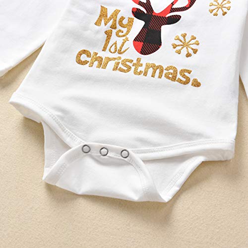 DaMohony 3 Stks Peuter Baby Meisje Xmas Kleding Mijn 1e Kerst Print Romper + Rok + Hoofdband - Afbeelding 5